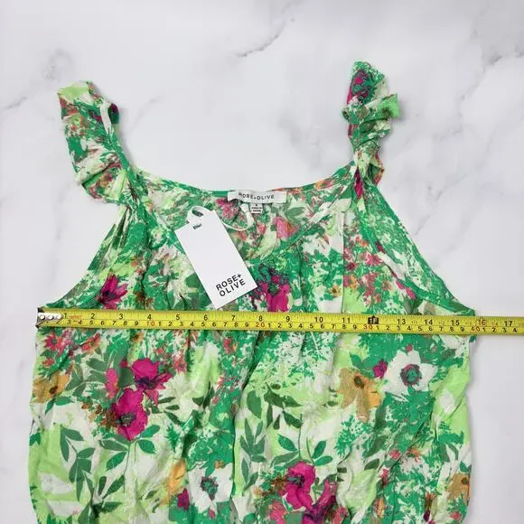 Rose + Olive NWT Floral Ruffle Strap Tank Top Size Small Boho Coastal Romantic - Picture 9 of 11
